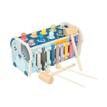 Imagem de KiBcsLic Xilofone de brinquedo com martelo e martelamento, 8 notas, quadro de atividades interativo educacional com banco de xilofone para meninos e crianças