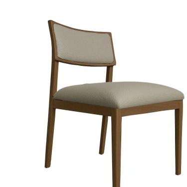 Imagem de Cadeira Siena Madeira Maciça Com Estofado Em Tecido 2 Peças - Élpis Móveis Couro Ecológico Bege Imbuia