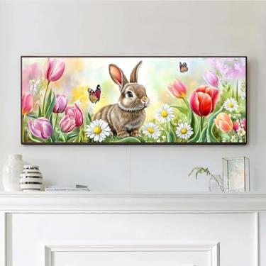 Imagem de VAIIEYO Kits de arte de diamante grande DIY 5D para adultos, coelho, animal de arte de diamante, kits de pintura de diamante grande, tela redonda de strass, para decoração de parede de casa, presente