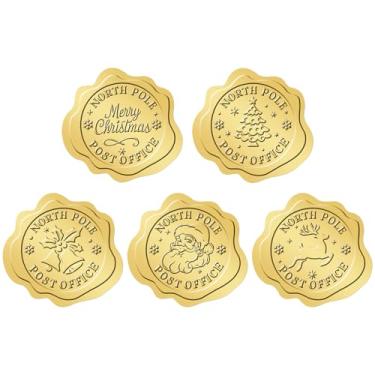 Imagem de Alynta Adesivos de Natal em relevo - 300 peças de adesivo dourado de feliz Natal de 3,8 cm autoadesivo do polo norte adesivo de cartão de natal para selos de envelope cartões ornamentos artesanato