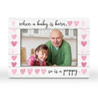 Imagem de CGBHW Porta-retrato de papoula, presente de avô pela primeira vez, presente de anúncio de bebê para novo avô, netos recém-nascidos, netos, porta-fotos, 10 x 15 cm, horizontal para exibição de mesa