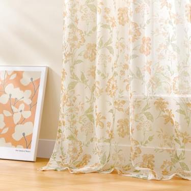 Imagem de Cortinas florais Farmhouse, 182 cm de comprimento, 2 painéis para quarto, bolso de haste, filtro de luz, cortinas transparentes com estampa country para sala de estar, sala de jantar, core, 132 x 182
