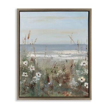 Imagem de Stupell Industries Arte de parede em tela flutuante marrom com paisagem litoral de flores silvestres, design de Sally Swatland, 53 x 43 cm