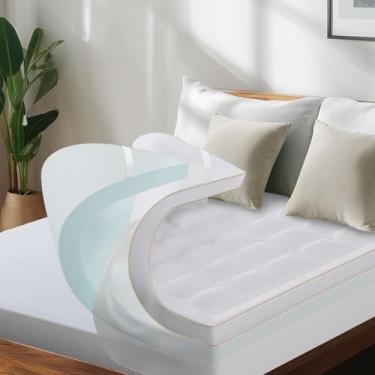 Imagem de Hiasan Cobertura de colchão de espuma viscoelástica de 7 cm de camada dupla, tamanho Queen, gel refrescante de espuma viscoelástica de 5 cm e almofada alternativa de 2,5 cm para colchão para dor nas