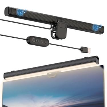 Imagem de Smiling Shark Luz de monitor, barra de luz de tela BY-03, modo de memória, sem brilho, cuidado com os olhos, temperatura de 3 cores, regulável a 90°, lâmpada de LED com rotação de 90° com ímã para