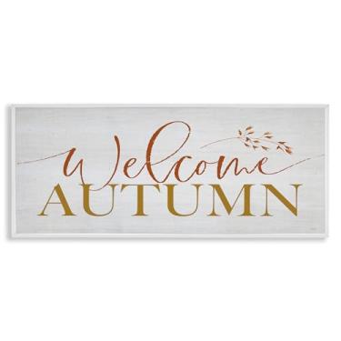 Imagem de Stupell Industries Inviting Welcome Autumn Script White Framed Giclee Art, design by Lux + Me Designs, 10 x 24