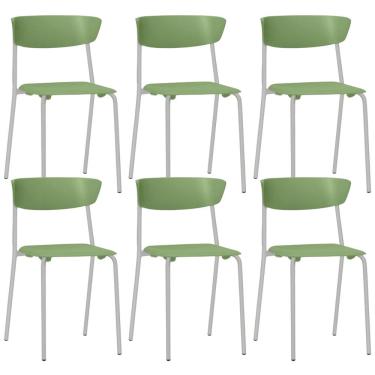 Imagem de Kit 06 Cadeiras Empilhável Fixa F02 Base Aço Cinza Verde - Lyam Decor