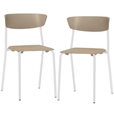 Imagem de Kit 02 Cadeiras Empilhável Fixa F02 Base Aço Branco Nude - Lyam Decor