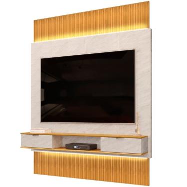 Imagem de Painel Para TV 75 Pol com Bancada Suspensa e LED Bit D05 Cedro Quartzo - Lyam Decor