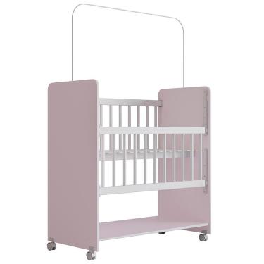 Imagem de Mini Berço Grade Movel 89 Cm Outside Branco Rosa Mobbs