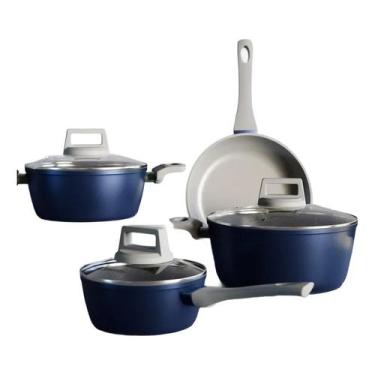 Imagem de Conjunto De Panelas Soft Cinza E Azul Saphira 4 Pecas Jomafe