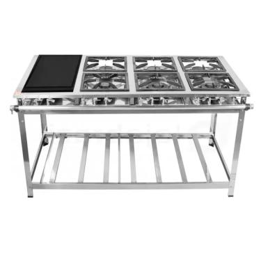 Imagem de Fogão Industrial 6 Bocas com Chapa P8 em Aço Inox Leona