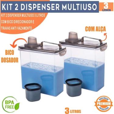 Imagem de Kit 2 Dispenser Hermético 3L Trava Mais Plasútil Multiuso Com Copo Med