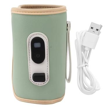 Imagem de Aquecedor de mamadeira USB portátil de 5 velocidades ajustável para leite materno verde controle inteligente de temperatura fácil de usar e transportar para alimentação em movimento (verde)