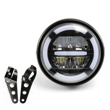 Imagem de BENEALL Farol de LED para motocicleta, 18 cm, farol redondo com feixe DRL Hi/Lo para Electra Glide Street Glide Road King Heritage Softail Switchback (estilo X com seta)