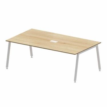 Imagem de Mesa Reunião Escritório 6 Lugares 210x74cm Caixa de Tomadas e Pés Meta
