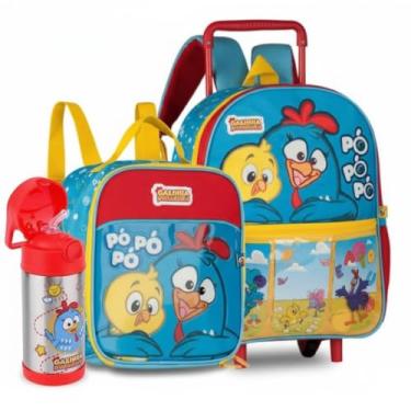 Imagem de Kit Escolar Infantil com Mochila de Rodinhas, Lancheira Térmica e Garrafa Térmica 350 ml em Aço Inoxidável com Canudo de Silicone