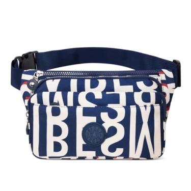 Imagem de Pochetes femininas modernas, bolsa de cintura de grande capacidade, bolsa de cinto, bolsa tiracolo portátil para celular, resistente à água, Letras em um fundo azul, One Size, Mochila ajustável