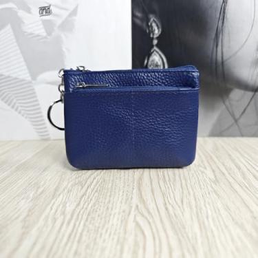 Imagem de Carteira feminina estilo couro – Carteira curta com zíper e porta-cartão com bolsa para chave, Azul, Carteira pequena