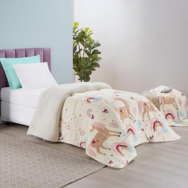 Imagem de Edredom Coberdrom Diverkids Solteiro Sherpa Toque Lã Carneiro - Unicórnio