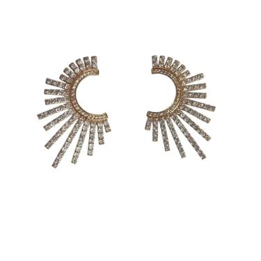 Imagem de Brinco Meia Lua em Zircônias, Banho de Ouro 18k