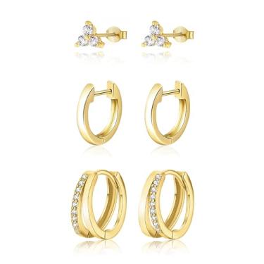 Imagem de Poxtex Brincos de argola pequenos banhados a ouro pequenos brincos de argola delicados joias modernas para vários piercings joias de cartilagem pendentes de ouro para presentes femininos, 10/12mm