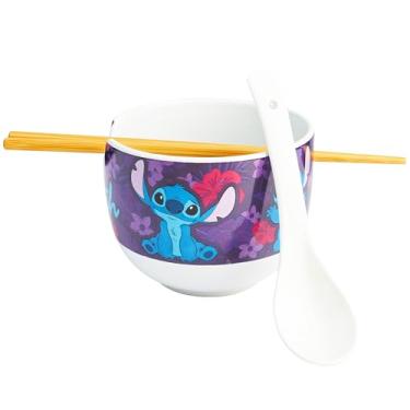 Imagem de Get Trend Disney Stitch Conjunto de 3 peças com pauzinhos de bambu, colher para crianças, adolescentes e adultos, tigela de macarrão de 590 ml, seguro para micro-ondas, presentes fofos para crianças
