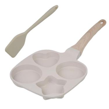 Imagem de COUEMT Frigideira antiaderente dividida com 4 xícaras, equipada com uma espátula de silicone, frigideira de ovo de granito saudável com alça antiqueimadura, frigideira de café da manhã para ovos
