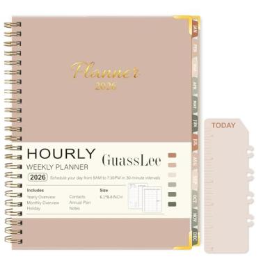 Imagem de GuassLee Agenda 2026, agenda semanal e mensal de janeiro de 2025 a dezembro de 2026, agenda diária de trabalho e vida com horários, organizador de agenda A5 para escritório escolar em casa, rosa, 21,3