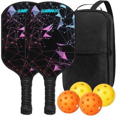 Imagem de AIMINUO Pás de pickleball, conjunto de pás de bola de pickle de fibra de carbono, pás leves de 16 mm para homens, mulheres, crianças, ambientes internos e externos, espaço de partículas, preto