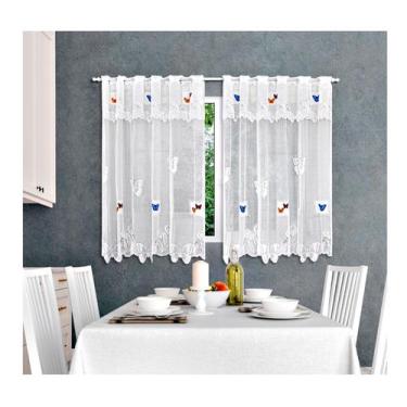 Imagem de Cortina Em Renda Borboletas 2,20x1,20 Com Bandô Para Cozinha - ACVR