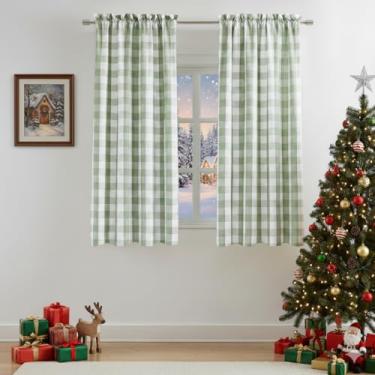 Imagem de Bapawfish Cortinas semitransparentes verde-sálvia xadrez branco búfalo 137 cm, cortinas xadrez guingão curto, tratamento de janela de fazenda para quarto de bebê, bolso de haste, verde sálvia/branco