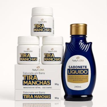 Imagem de Kit N​а​t​у​F​L​О​R​А Tira Manchas – Clareador Facial e Corporal | Pomada + Sabonete Líquido + Sabonete em Barra | Clareia Manchas Escuras, Melasma e Uniformiza o Tom da Pele