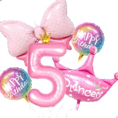 Imagem de 5 balões de aniversário de princesa para suprimentos de festa de princesa, hélio 101,6 cm, arco de coroa de folha, decoração de balão de 5ª festa para meninas, lembrancinhas de aniversário de quinze