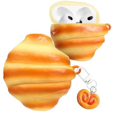 Imagem de Boaretiu Capa para Airpods 3 - Cute Kawaii Luminous Croissant com chaveiro para AirPods 3ª geração, capa divertida de silicone macio 3D divertida para meninas, mulheres adolescentes para Air Pod 3