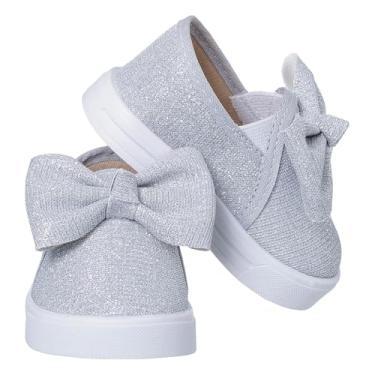 Imagem de Tênis Feminino Slip On Glitter Infantil Sapatilha Menina Brilho Laço (Prata, BR, Bebê, Numérico, 18)