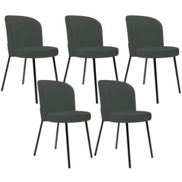 Imagem de Kit 5 Cadeiras Sala De Jantar Estofada Gavi L02 Linho Verde Musgo - Ly