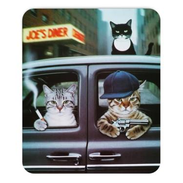 Imagem de Mouse de rato engraçado gato gângster meme com arma e cigarro retro humor paródia design hilário animal acessório de mesa ofensivo estilo desenho animado computador tapete de rato novidade tapete de