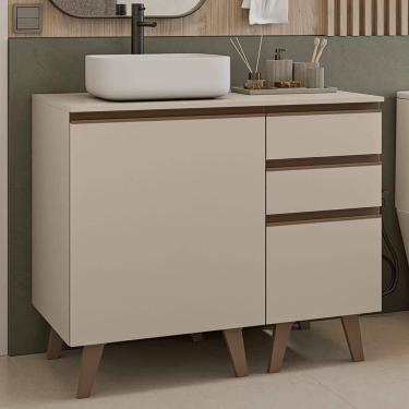 Imagem de Gabinete Para Banheiro 100cm 1 Porta 3 Gavetas Nice Madesa 04 Crema