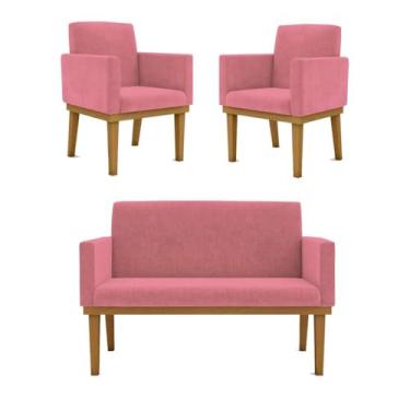 Imagem de Kit Sofá Namoradeira + Poltrona Reforçada – Sala de Estar Cor:rosa