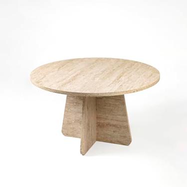 Imagem de Mesa de centro Travertine Efect Mesa lateral moderna para sala de estar mesa de destaque para sofá ou quarto (72 x 72 x 42 cm)