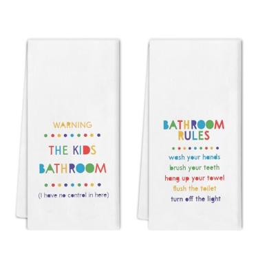 Imagem de Noaleviax Conjunto de toalhas de banheiro infantis - Toalhas de mão de banheiro para meninos e meninas, toalhas de mão coloridas com lembrete para crianças 40,6 x 61 cm, conjunto de 2