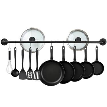 Imagem de REHOYEE Suporte de utensílios de cozinha para organizador de cozinha, montagem na parede, tubo industrial, rack de armazenamento de cozinha, panelas, panelas, utensílios, canecas, suporte de parede
