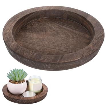 Imagem de Bandeja redonda de madeira rústica para decoração de velas, bandejas de servir de madeira para mesa de café e decoração de casa, pequenas bandejas de servir para decoração de mesa de centro de mesa