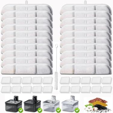 Imagem de 20 pacotes de filtros de substituição compatíveis com fonte de água Fursink Pets, filtro de substituição para bebedouro Downy Paws 2,5 l sem fio para gatos DPWFP6 com 20 esponjas de bomba e 1 escova