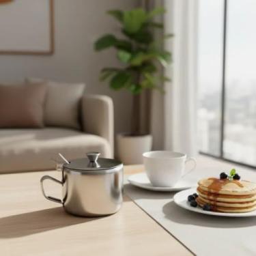 Imagem de Açucareiro de Aço Inox com Colher 420ml – Tampa com Abertura para Utensílio, Design Moderno para Cozinha, Mesa e Café