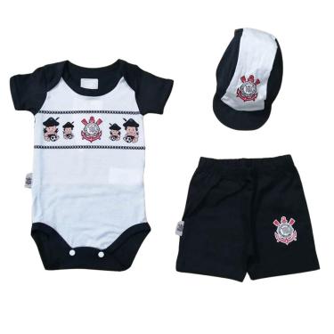 Imagem de Conjunto Bebê Corinthians Body Shorts e Boné Oficial