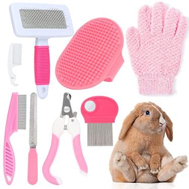 Imagem de Kit de Higiene para Animais Pequenos VCZONE com Cortador Unhas Pente Escova Shampoo Slicker Luva Massagem Coelhos - Pets 8 Peças Manter a Pelagem do Pet