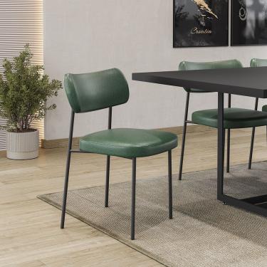 Imagem de Cadeira De Jantar Base Ferro Nile Sintético Pu Verde A08 - D'rossi