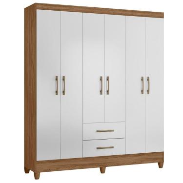Imagem de Guarda Roupa Roupeiro Casal Panama 6 Portas 2 Gavetas Com Branco - Moval